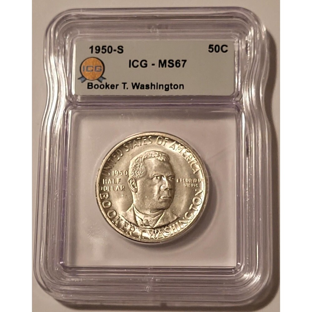 1950 S Booker T Washington Commemorative Silver Half Dollar MS67 ICG